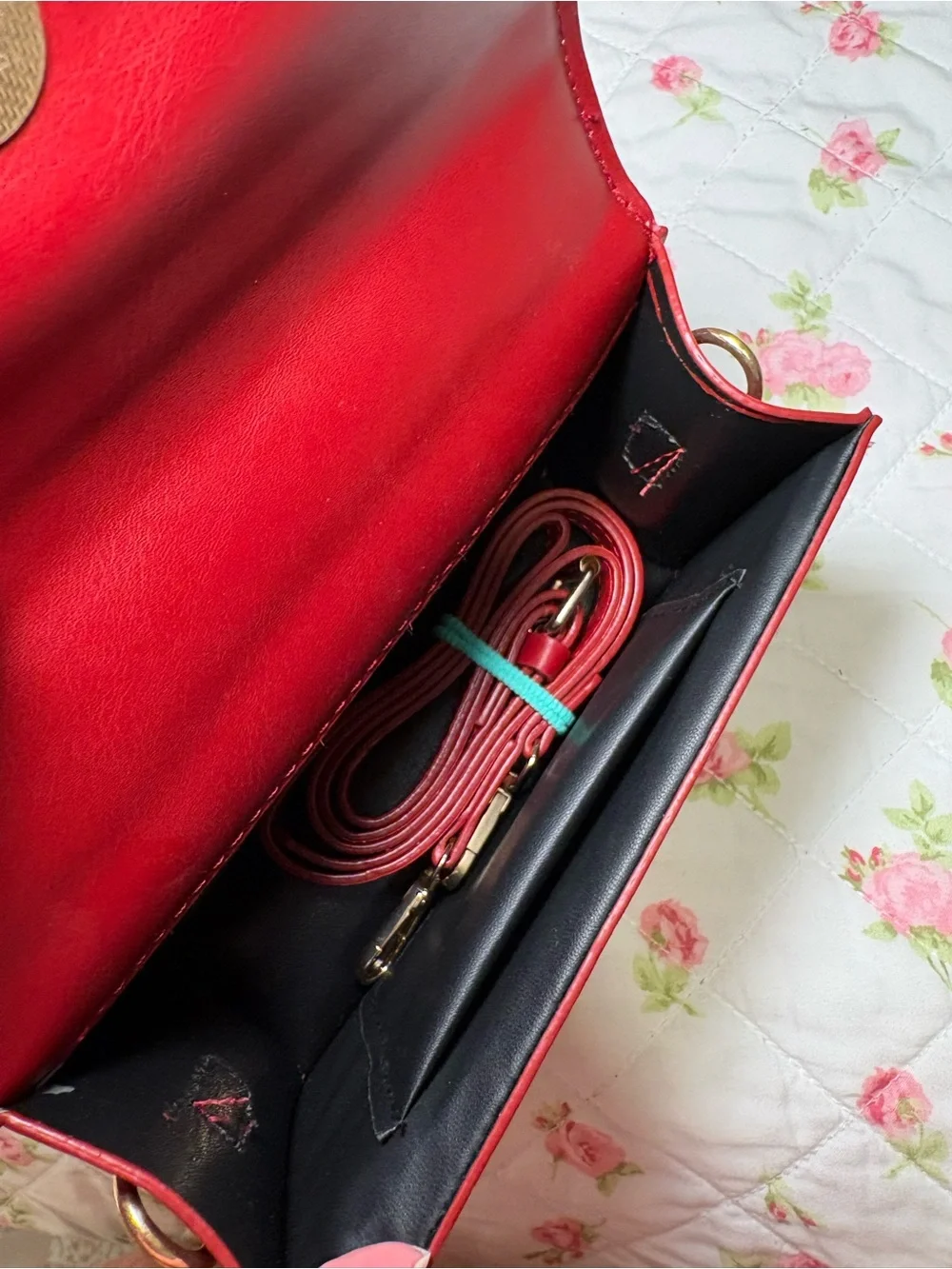 Cherry-Print Cream and Red Top-Handle Clutch